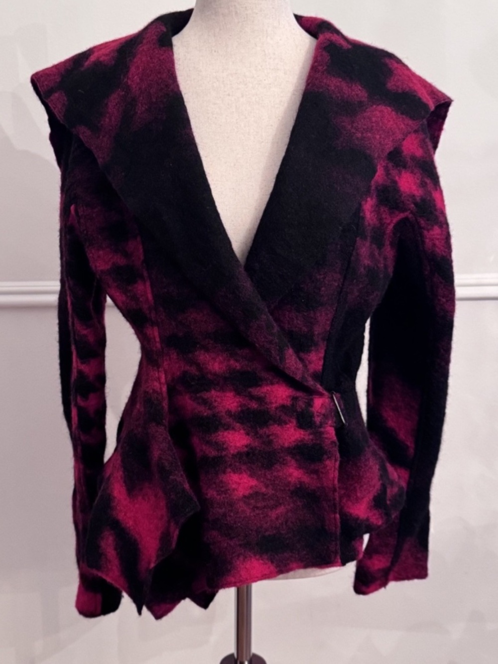 Ivan Grundahl Copenhagen Wool Wrap Jacket 36 Red Black Avant Garde Danish